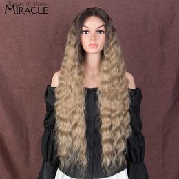 Synthetic Wigs MIRACLE Synthetic Lace Wig For Black Women Deep Wave Curly Wig Blonde Cosplay Wig 30Inch Ombre Lace Wigs High Temperature Fibre Q231021