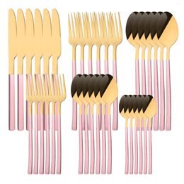 Dinnerware Sets 36Pcs Gold Pink Handle Set Stainless Steel Cutlery Knife Fork Spoon Tableware Western Home Kitchen Flatware