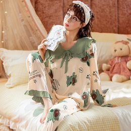 Women's Two Piece Pants Pjs Sets for Women Cotton Loungewear Women Sleepwear Women Set Autumn Winter Cartoon Pyjamas Young Ladies Student Pijama 231021