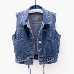 Women's Vests 5XL Denim Vest Blue Sleeveless Female Jacket Korean Slim Jeans Coat Single-breasted Short Plus Size Waistcoat Summer