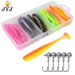 Baits Lures JYJ box package 50pcs 5cm 5.5cm 6cm 7cm soft T tail paddle tail baits artificial isca pesca wobbler bass minnow lure silica 231020