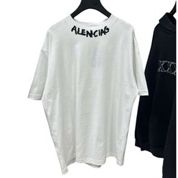 Balencaigai Designer T-shirt Original Quality Neckline Thread Letter Embroidery Classic Comfortable Loose Fit Men's And Women's Trendy Shoulder Drop Short Sleeve