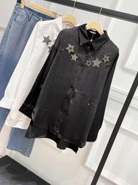 Women's Blouses 2023 Ladies Fashion Crystal Star Long Sleeve Casual Top Cotton One-Piece Shirt