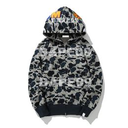 Mens Designer Hoodie Full Zip Up Shark Hoodies for Woman Black Camouflage Zipper Style Jacket Blue Shark Hoody 991