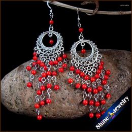 Dangle Earrings Vintage Tibetan Style Fashion Jewellery For Women With Red Coral Stones Beads Long Earings Female -ZY03