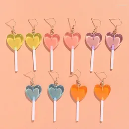 Hoop Earrings Kpop Egirl Sweet Multicolor Love Heart Lollipop Pendant For Baby Girl Women Jewelry 2023 Unique Candy Earring Korean