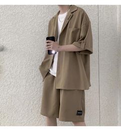 Men's Tracksuits Men Outfit Set 2023 Summer Trendy Handsome Short Sleeve Shirt Shorts British Style Casual Two-piece Suit