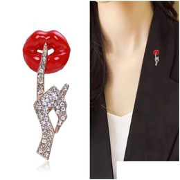 Pins Brooches Bk Price Diamod Gesture Red Lips For Women Rose Flower Pin Suit Accessories Lady Wedding Dress Clothing Brooch Pins J Dhzvn