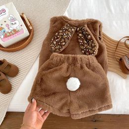 Clothing Sets 2023 Korea Baby Boys Girls Fake Fur Soft Warm Set S Long Ears Vest Coats Shorts Pants Kids Children Clothes