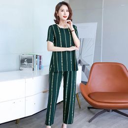 Women's Two Piece Pants Summer Set Women Elegant 2023 Loose Short Sleeve Blouse And Ankle-Lengt Vintage Woman 2 Pieces