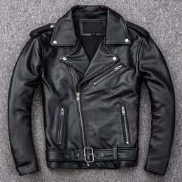 Men's Leather Faux Leather Autumn Perfecto Oblique Zipper Men's Fashion Genuine Leather Motorcycle Jacket 100% Natural Black Biker Rider Cowhide Male Coat 231020