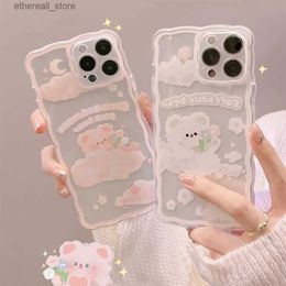 Cell Phone Cases Stereo pink flower bear mobile phone case For iPhone 14 13 12 PRO MAX 13 12 mini xs xr 7 8 Plus 2020 Transparent soft shell Q231021