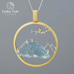 Pendant Necklaces Lotus Fun Natural Raw Stone Bird Whisper Pendant without Necklace Real 925 Sterling Silver Creative Handmade Design Fine Jewelry 231020