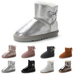 24 Kids Warm Bow Boots Children Classic Mini Half Snow Boot Winter Full fur Fluffy furry button Ankle Preschool PS Enfant Child Toddler Girl Tod Bootss