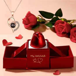 Necklace Earrings Set 100 Languages I Love You Projection With Rose Gift Box 2023 Fashion Luxury Pendant Jewellery For Girlfriend Gifts