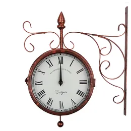 Wall Clocks Vintage Antique Quiet Easy Read Analogue Indoor Outdoor Double Sided Clock Station Study Hanging Iron Art Home Decor Garden