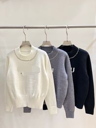 1019 2023 Autumn Brand SAme Style Women Sweaters Crew Neck Long Sleeve Black White Gray Womens clothes Fashion fengjie6