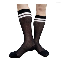 Men's Socks See Through Mens Formal Fashion Breathable Sexy Stocking Solid Color Dress Suit Male Long Tube Lingerie