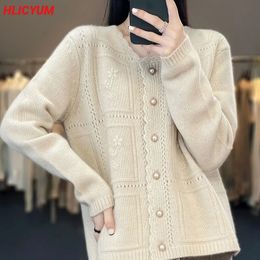Womens Sweaters AutumnWinter 100% Cotton Cardigan Round Neck Hollow Vintage Coat Casual Loose Soft Sweater 231021