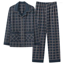 Men's Sleepwear Est Big Size L-3XL Autumn Knited Cotton Pyjamas Set Men Long Sleeve Plaid Night Suit Homewear