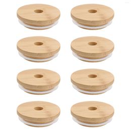 Dinnerware 8pcs Canning Supplies Jar Lids Wide Mouth With Hole Wood Screw Tops Covers For Glass Jars Khaki