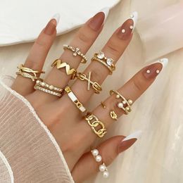 Wedding Rings IFKM Fashion Punk Gold Colour Set For Women Vintage Geometric Pearl Finger Women's 2023 Trendy Jewellery Gift