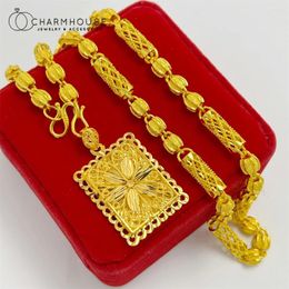 Pendant Necklaces Charmhouse Men's Gold Color Big Square Flower Long Chain 24inch Collar Homme Trendy Jewelry Accessories Gifts