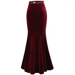 Skirts Plus Size S-5XL Women Long Fishtail Skirt Spring Summer Autumn Fashion Casual Elegant Pencil Maxi Cocktail Party Black Red
