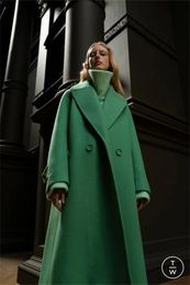 Women's Suits Blazers Green Long Women Blazer Wool Overcoat Winter Thick Jacket Female Custom Made Outfit Cashmere Double Breasted Trench Coat 231021