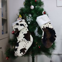 Flannel Cowhide Christmas Stockings Hairy Stylish Christmas-Stocking 2023 Xmas Stocking Indoor Christmas decorations DOM2529