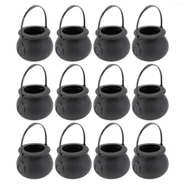 Storage Bottles 12 Pcs 5x7cm Candy Jars Kettles Witch Cauldron Handheld Bucket For Halloween Party Hanging Props (Black)