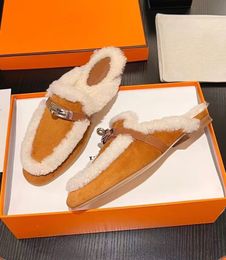 Winter Warm Oz Mule Sandals Shoes Buckle Suede Slide Flat Goatskin, Calfskin Comfort Walking