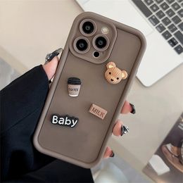 Cell Phone Cases Korean Cute 3D Cartoon Bear Coffee Silicone Soft Case For iPhone 15 14 Pro Max 13 12 11 X XS XR 7 8 Plus Shockproof Cover 231021