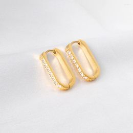 Hoop Earrings Long Round Zircon Gold Silver Color Stainless Steel Earring For Women Fashion Jewelry Party Accessories Wholesale