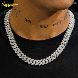 Pass Diamond Tester 12mm 3 Rows Moon Shape Hip Hop Necklace Moissanite Silver Cuban Link Chain