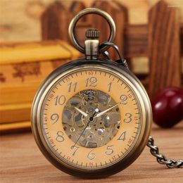 Pocket Watches Antique Bronze Mechanical Watch Automatic Self Winding Retro Open Face Pendant Clock Gifts Male Arrival 2023