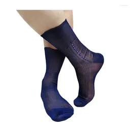 Men's Socks See Through Men Nylon Silk Striped Classic Formal Dress Business For Leather Shoes Sexy Collection