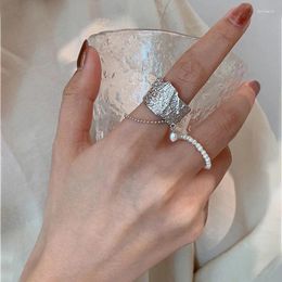 Cluster Rings Tassel Pearl For Women Teen Girls Open Adjustable Lava Fashion Style Punk Simple Geometric Student Lady Jewellery BOYULIGE