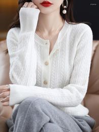 Women's Knits Aliselect Fashion Merino Wool Top Women Knitted Sweater O-Neck Full Sleeve Cardigan Spring Autumn Clothing Twisted Knitwear