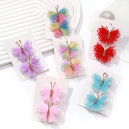 Hair Accessories 2Pcs/Set Kids Cute Gauze Butterfly Clip Gradient Hairpins With Gold Headwear Children Girls