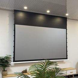 16:9-Premium Built In Recessed Ceilling ALR projector screen Tab Tensioned Motorised Projection Screen For 8k long throw projector home cinema