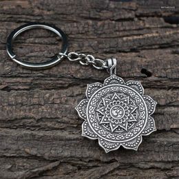 Keychains 12pcs Flower Of Life Lotus Mandala Keychain Ancient Zen Buddhism Amulet Spiritual Jewellery