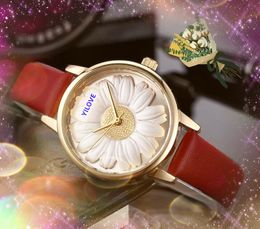 American High-End Brand Quartz Watch Women Leather Strap Clock Small Size Flowers Skeleton Dial Super Lovers Ultra Thin Rose Gold Silver Case Wristwatch gifts