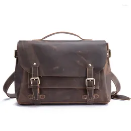 Briefcases Mens Briefcase Document Holder Vintage Genuine Leather Ipad 13'' Laptop Case Handbags Business