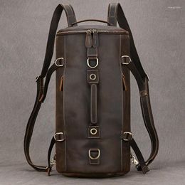 Backpack Male Genuine Leather Travel Bag For Man Cowhide Travelling Multifunctional Pack Sport Tactical