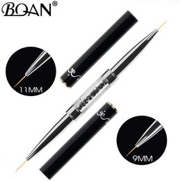 Makeup Tools BQAN Black Double Head Crystal Handle 9mm 11mm Drawing Brush Liner Painting Pen Gel Polish Nail Art Manicure 231020