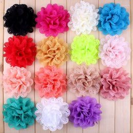 Decorative Flowers 10pcs/lot 4" Artificial Eyelet Fabric Chiffon Flower Lace Trim Patch Applique Wedding Wreath Scrapbook