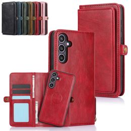 Leather 2in1 Detachable Magnetic Card Holder Wallet Case For Samsung Galaxy S23 FE S22 Ultra S21 S20 Note 20 A54 5G A73 A53 A33 Stand Phone Cover