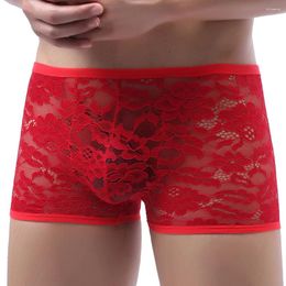 Underpants Men'S Temptation Flat Corner Pants Sexy Transparent Low Waist Lace Breathable Gay U Raised Large Bag Boxer Shorts