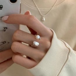 Cluster Rings Imitation Pearl For Women Stainless Steel Silver Colour Irregular Open Adjustable Finger Ring Party Wedding Jewellery Gift